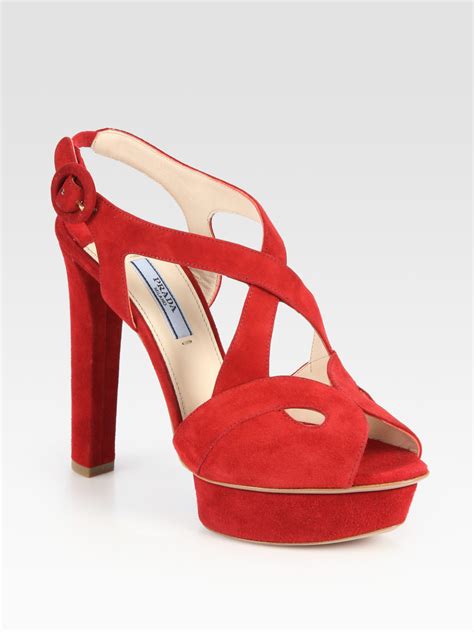 prada suede crisscross-strap platform sandals|Prada platform heels.